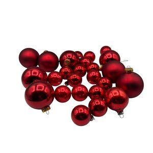 Red Glass Christmas Ornaments Set Of 30 Various Sizes Round Matte & Shiny Finish